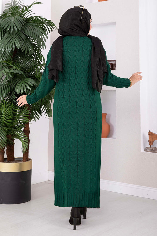 Langer Strickcardigan Mit Schalkragen In Smaragdgrün
