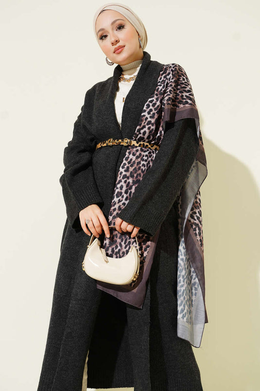 Gilet long en maille à col châle, gris foncé