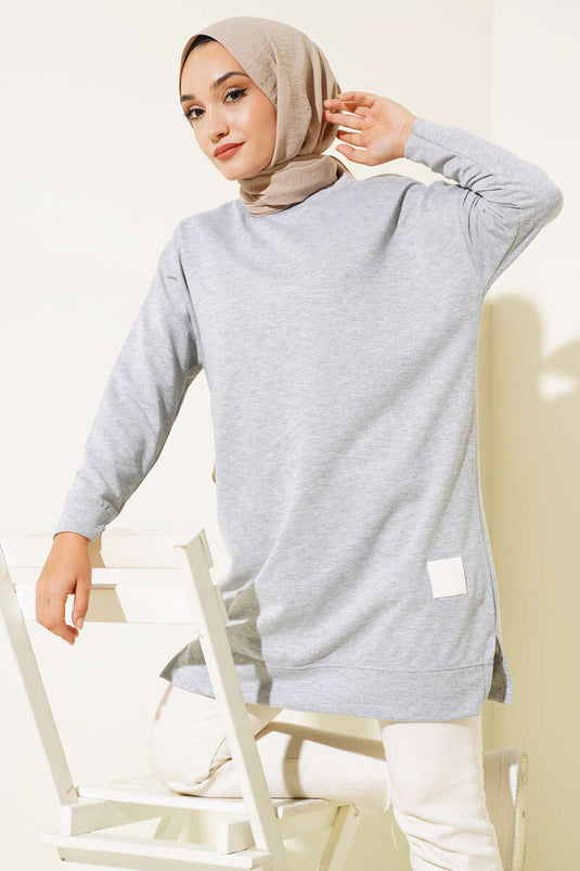 Casual Embroidered Tunic Gray