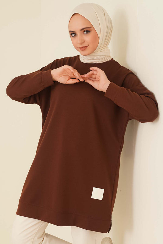 Casual Embroidered Tunic Brown
