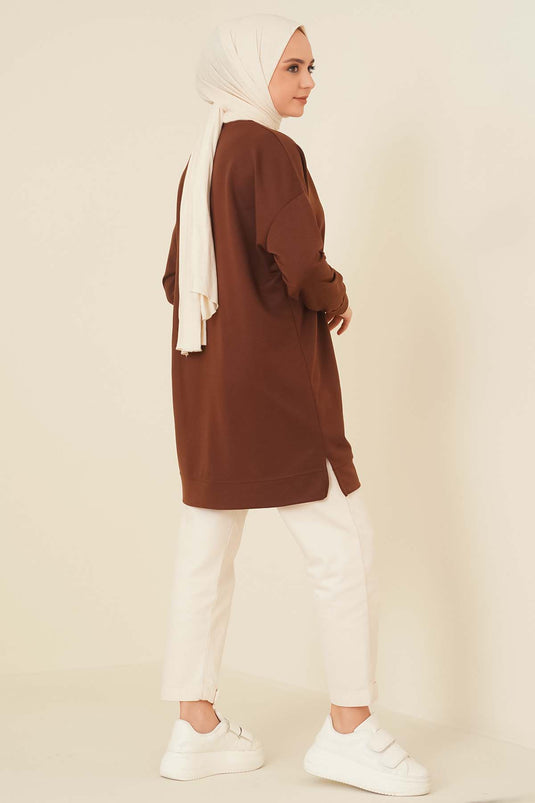 Tunique brodée décontractée marron