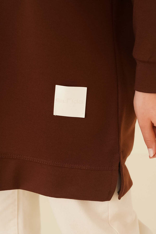 Casual Embroidered Tunic Brown