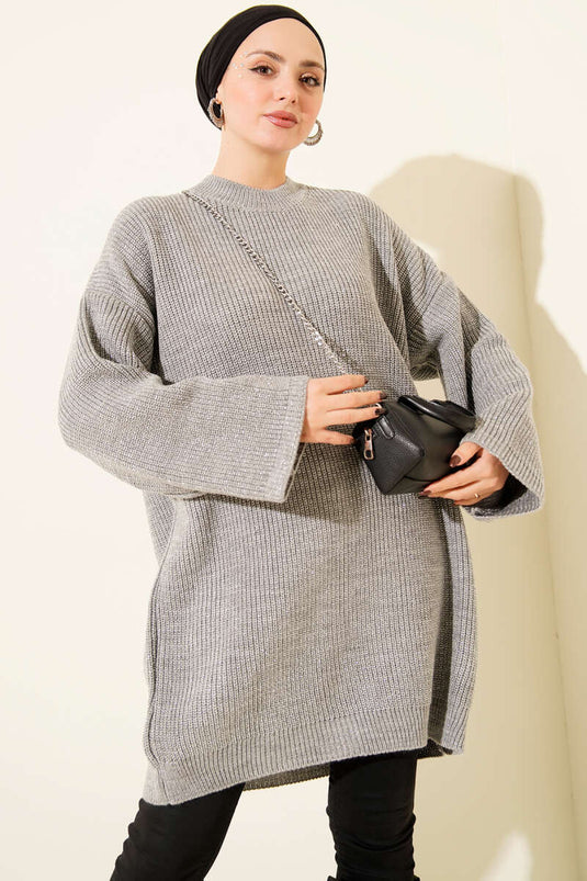 Tunica in maglia glitterata con scollo rotondo ampia, grigia