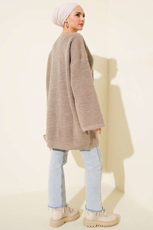 تونيك فضفاض بياقة دائرية مزين بالترتر، لون المنك