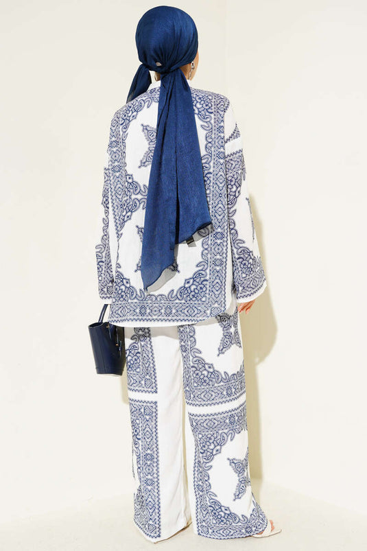 Casual Patterned Two-Piece Set, Navy Blue