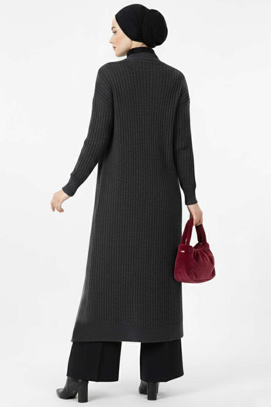 كارديجان طويل فضفاض من قماش الكوردروي بلون أنثراسيت