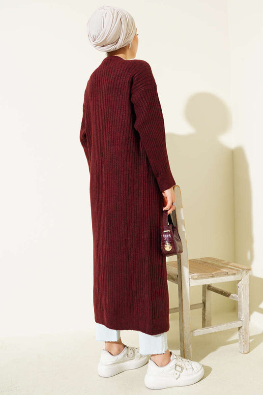 Salaş Fitilli Uzun Hırka Bordo