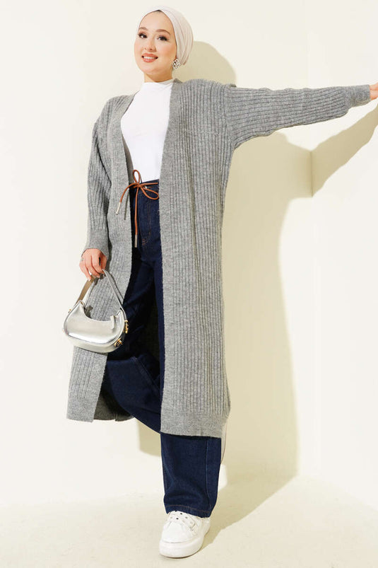 Salaş Fitilli Uzun Hırka Gri