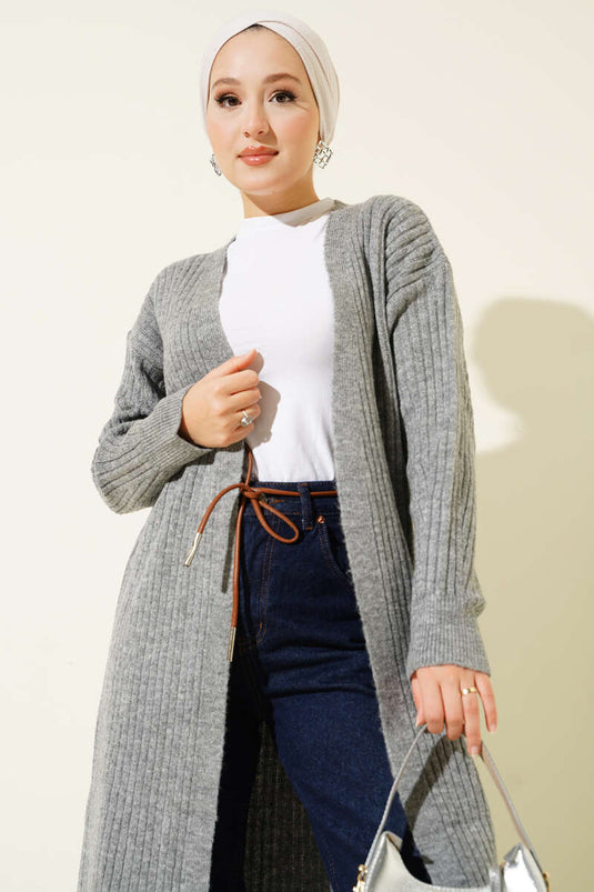 Salaş Fitilli Uzun Hırka Gri