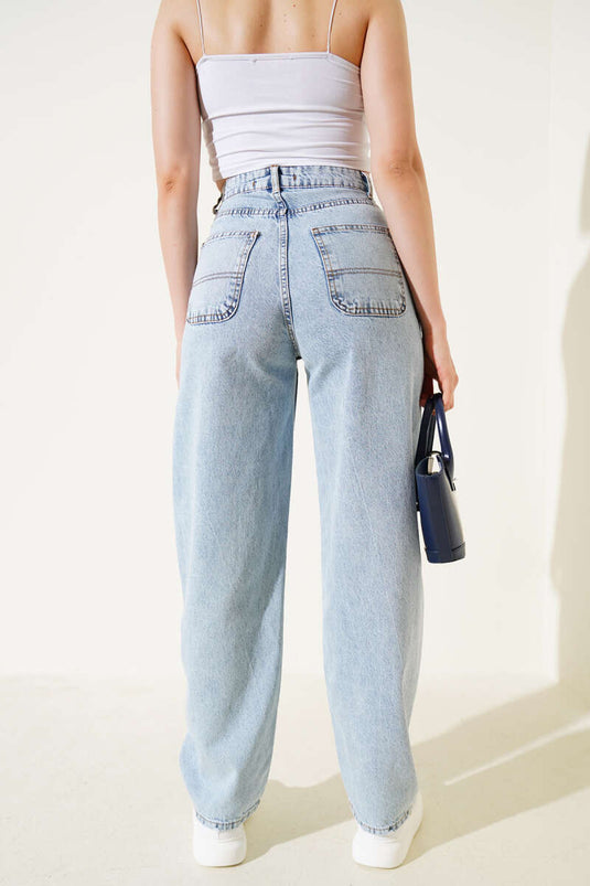 Casual Wide Leg Baggy Jeans Light Snow