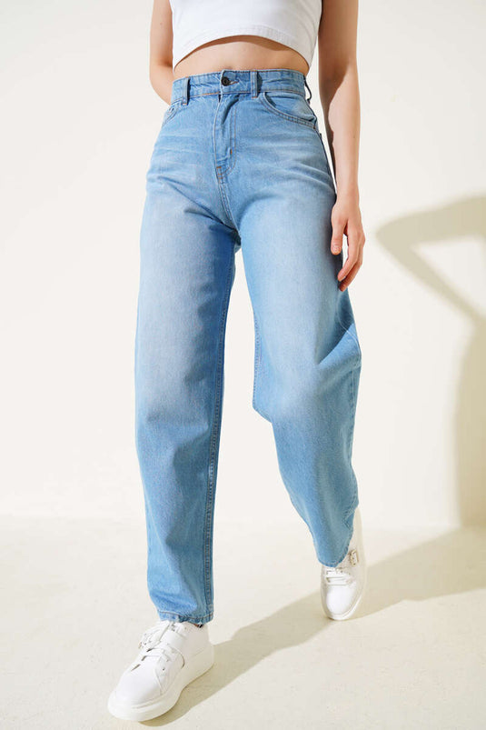 Casual Wide Leg Baggy Jeans Medium Blue