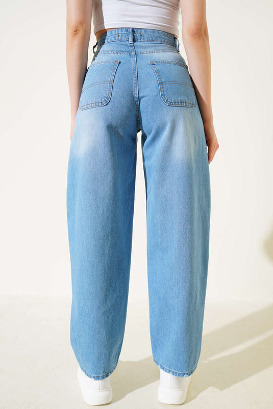 Casual Wide Leg Baggy Jeans Medium Blue
