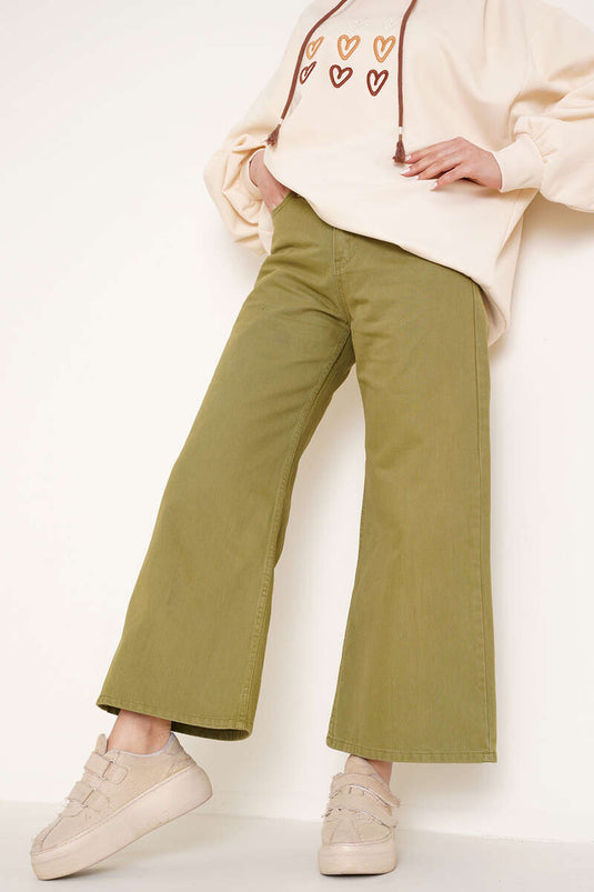 Loose Wide Leg Green Denim Pants