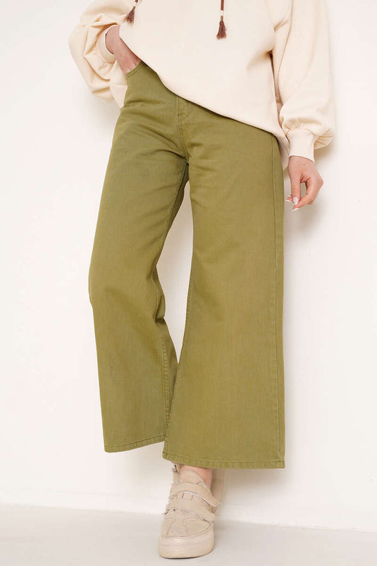 Loose Wide Leg Green Denim Pants