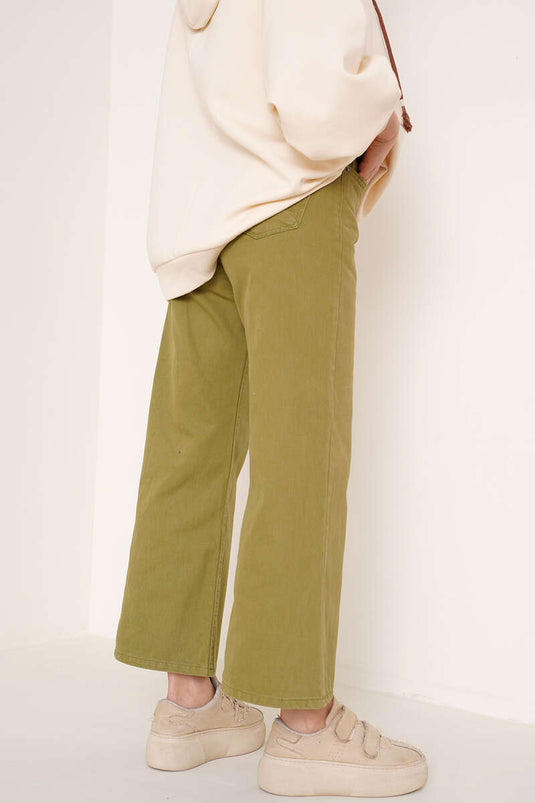 Loose Wide Leg Green Denim Pants