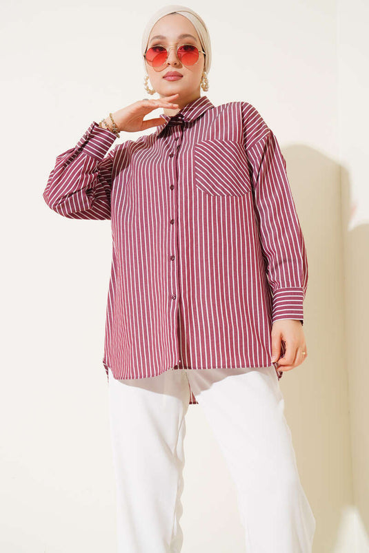 Salaş İnce Çizgili Gömlek Bordo