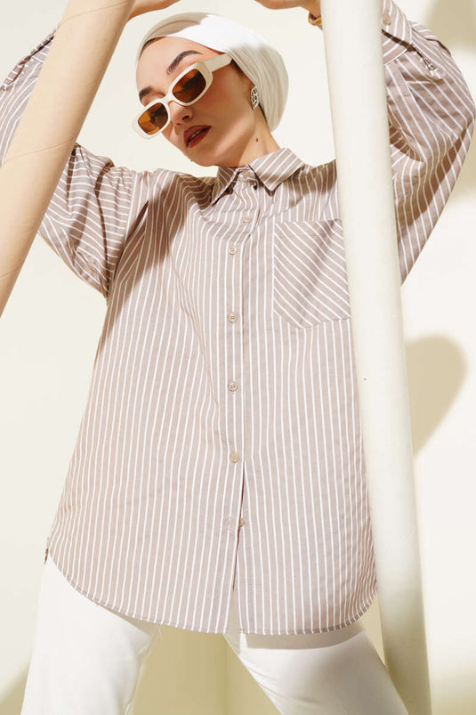 Casual Striped Shirt Latte