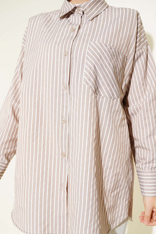 Casual Striped Shirt Latte