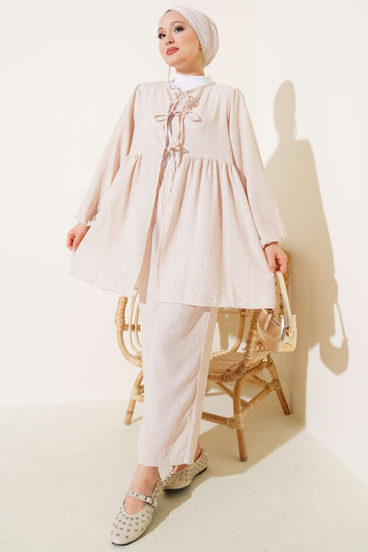 Salaş İp Bağlamalı İkili Takım Bej