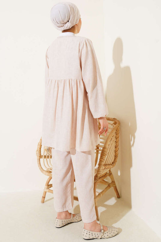 Salaş İp Bağlamalı İkili Takım Bej