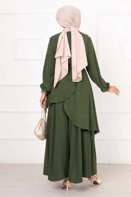 بدلة حجاب كاجوال من قطعتين من Aerobin باللون الكاكي