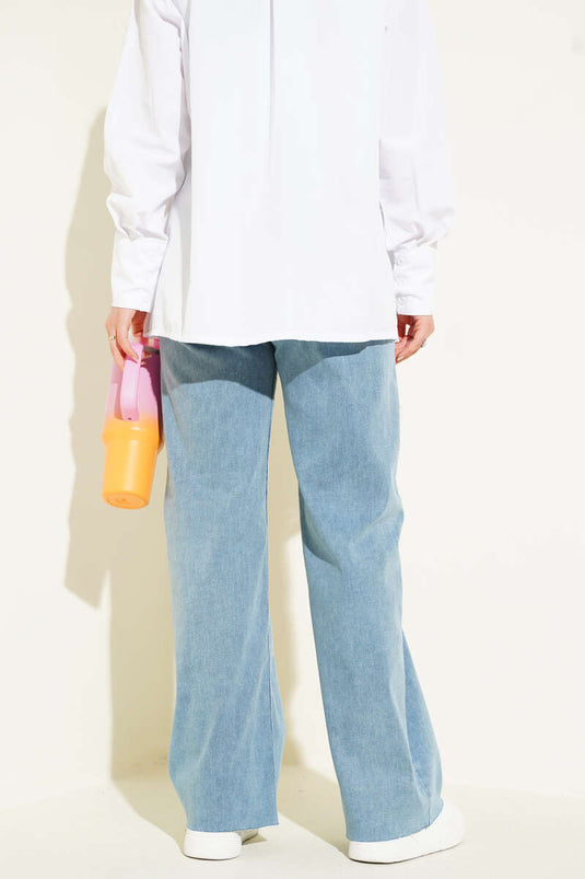 Salaş Kesik Paça Pantolon Açık Mavi Kar