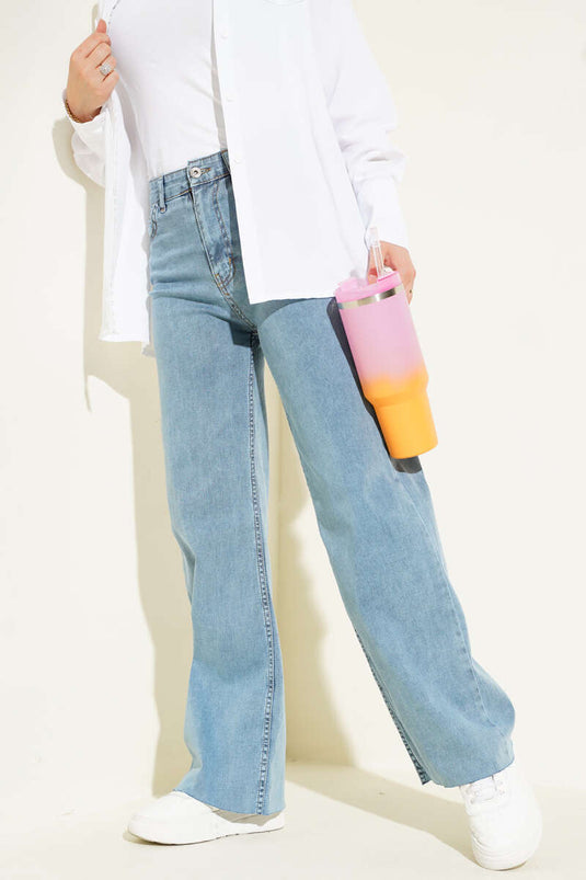 Salaş Kesik Paça Pantolon Açık Mavi Kar