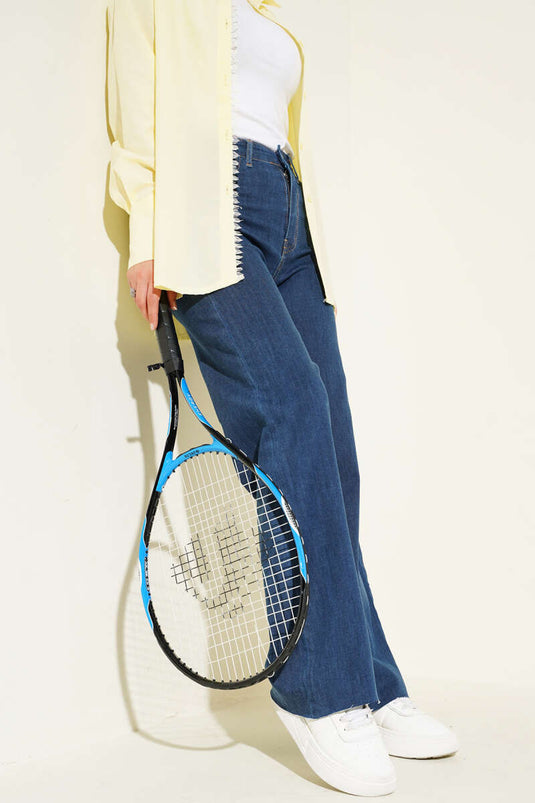 Salaş Kesik Paça Pantolon Koyu Mavi