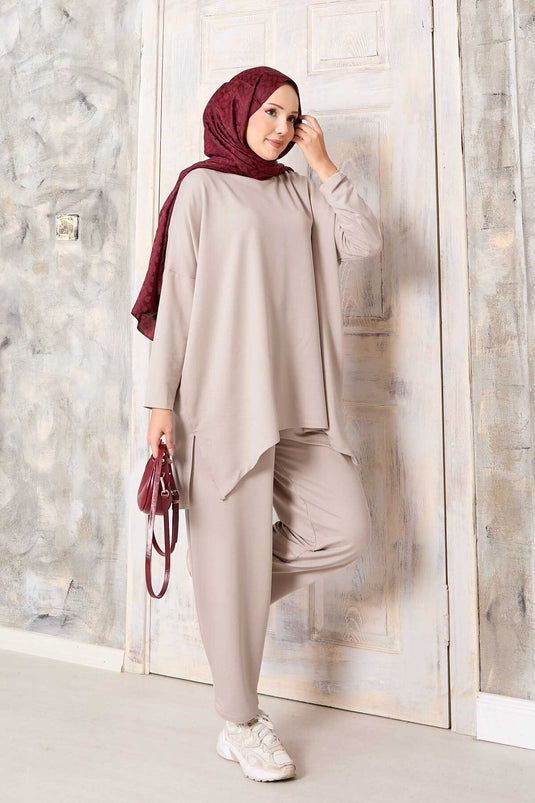 Beige Loose-Fit Salwar Pants Set