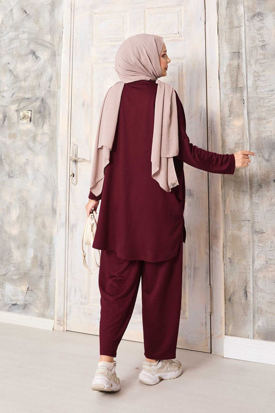 Loose Fit Shalwar Trousers Set Burgundy