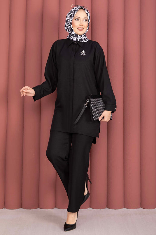 Ensemble deux pièces tunique ample et pantalon noir