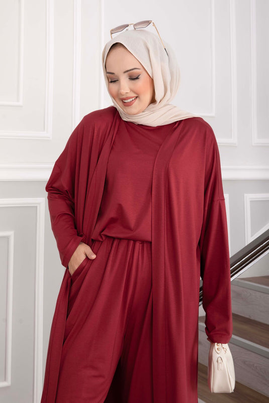Salaş Kesim Yazlık Üçlü Takım Bordo