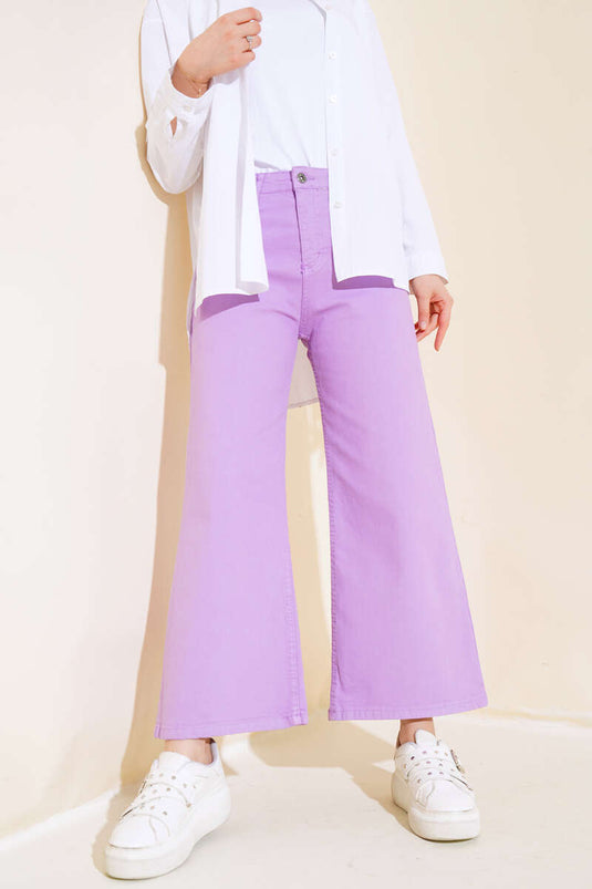 Pantalon Droit Court Décontracté Lilas