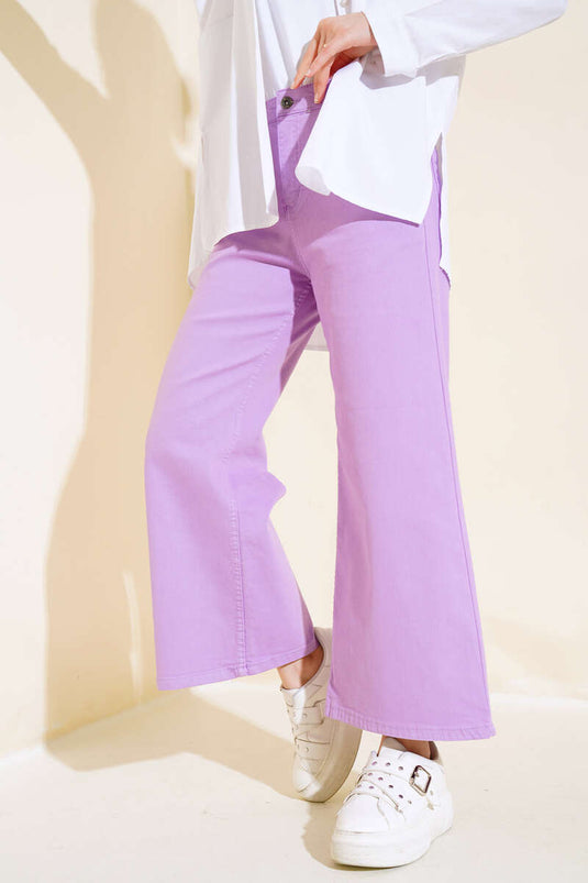 Pantalon Droit Court Décontracté Lilas