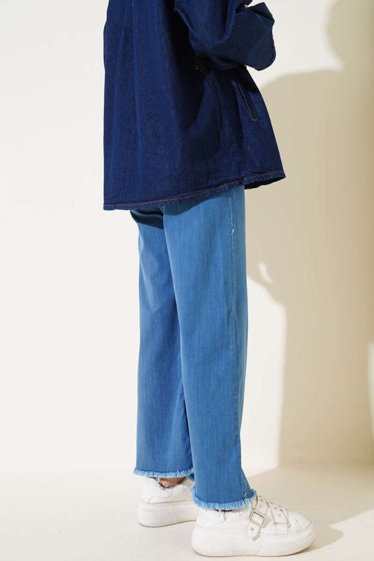 Salaş Kısa Püsküllü Pantolon Orta Mavi