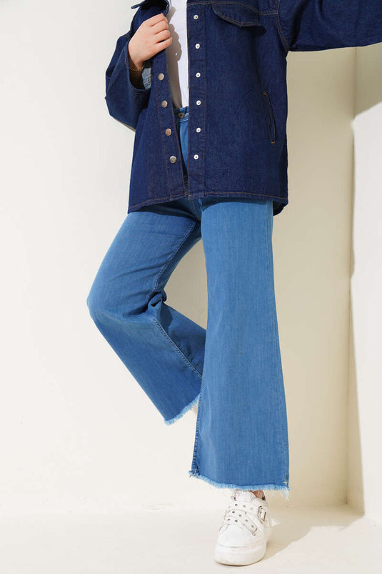 Salaş Kısa Püsküllü Pantolon Orta Mavi