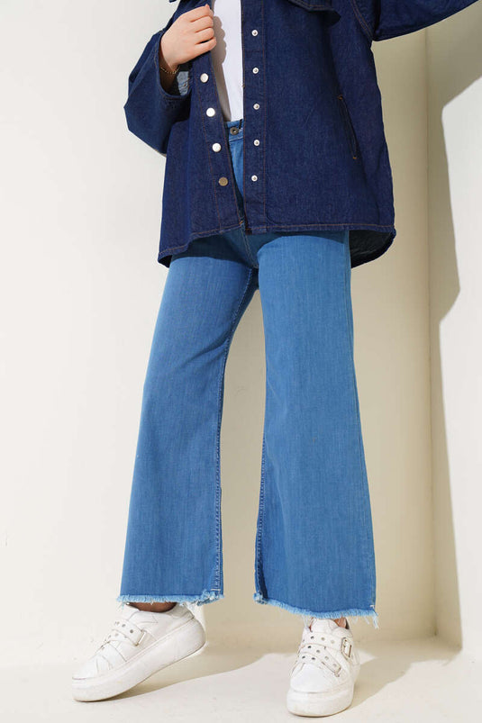 Salaş Kısa Püsküllü Pantolon Orta Mavi