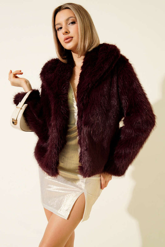 معطف فرو فضفاض، لون برقوقي