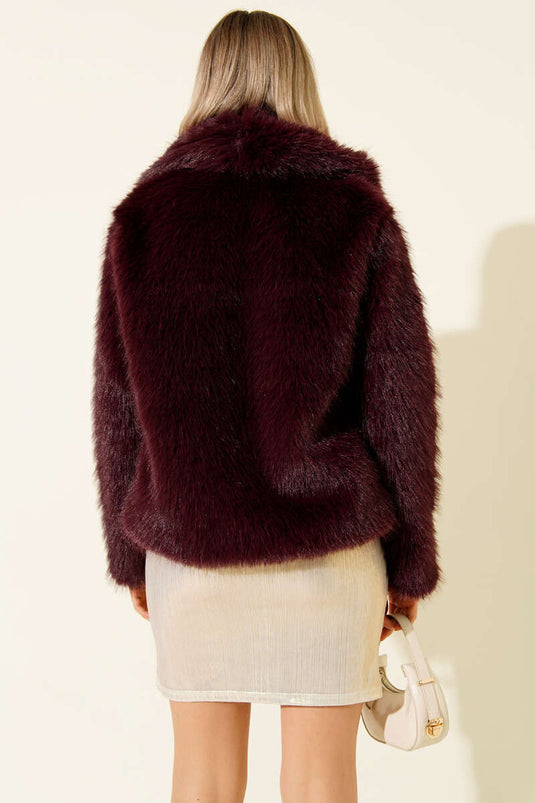 Loose-fitting Fur Coat, Plum
