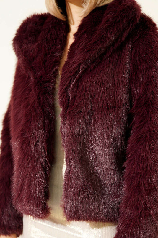 معطف فرو فضفاض، لون برقوقي