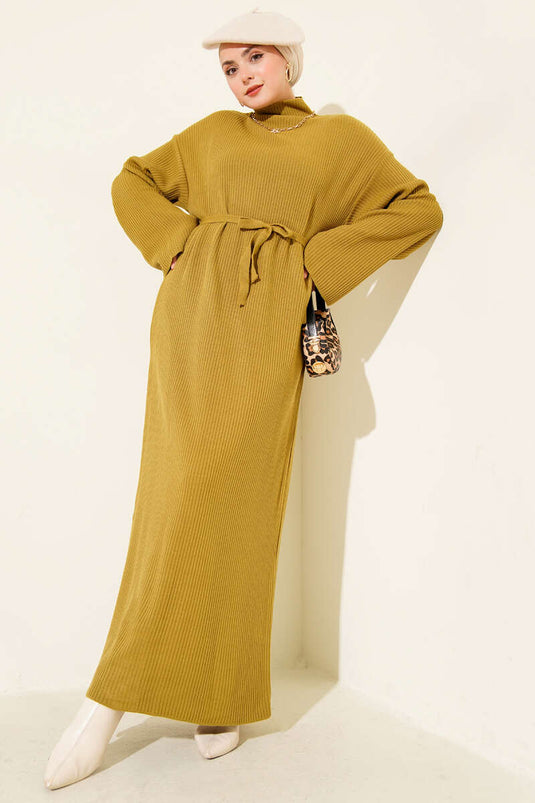 Robe ample en maille ceinturée vert pétrole