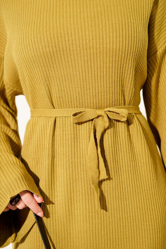 Loose Belted Knit Dress Oil Green