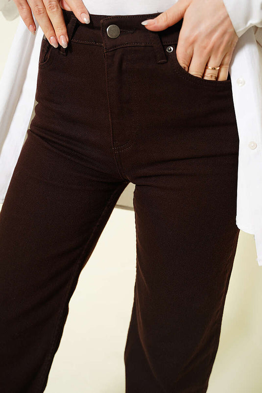 Pantaloni Jeans Marrone Elasticizzati Larghi