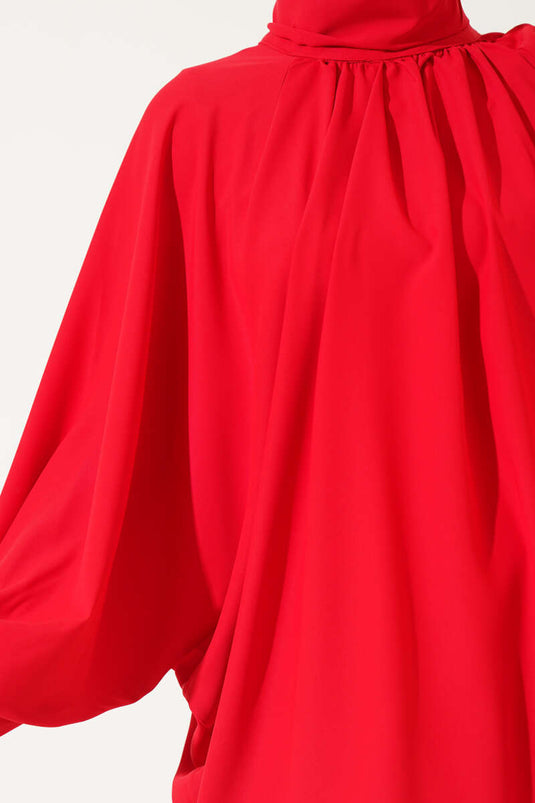 Oversized Turtleneck Satin Red Blouse