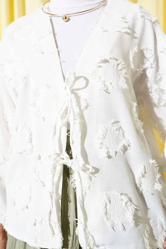 Kimono décontracté à pompons blancs