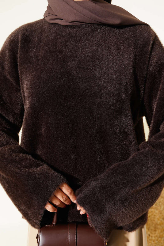 Lässiger Bearded Basic Strickpullover Braun