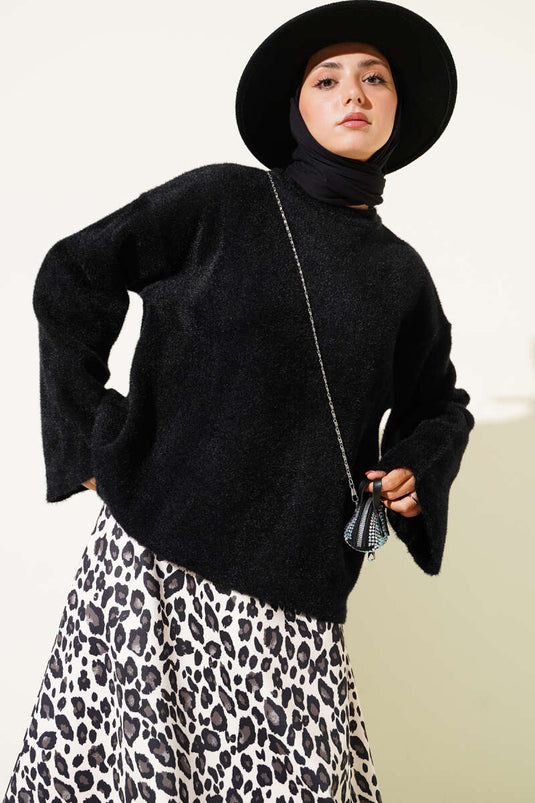 سترة تريكو أساسية كاجوال بلحية سوداء