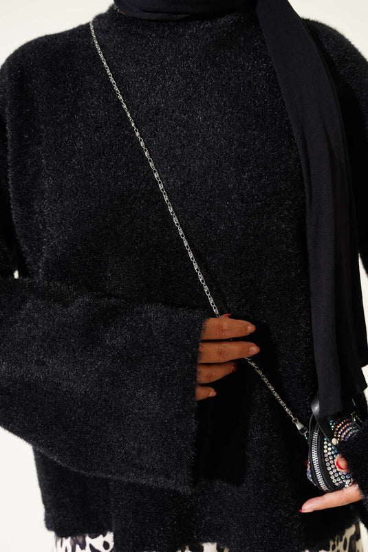 سترة تريكو أساسية كاجوال بلحية سوداء