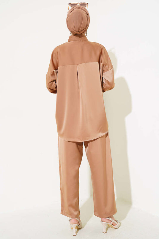 Casual Satin Two-Piece Set Latte