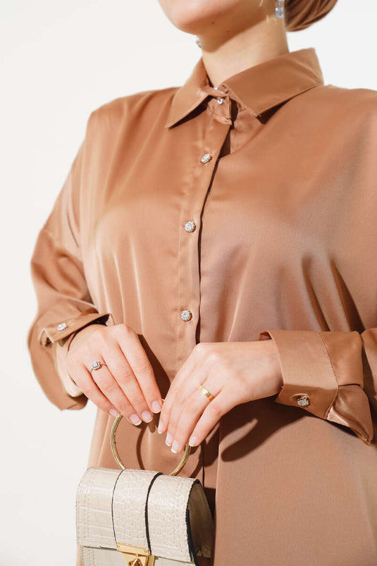 Casual Satin Two-Piece Set Latte